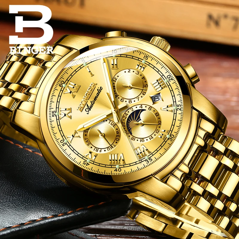 Швейцарские автоматические механические часы для мужчин Бингер люксовый бренд для мужчин s часы сапфир часы водонепроницаемый relogio masculino B1178-7