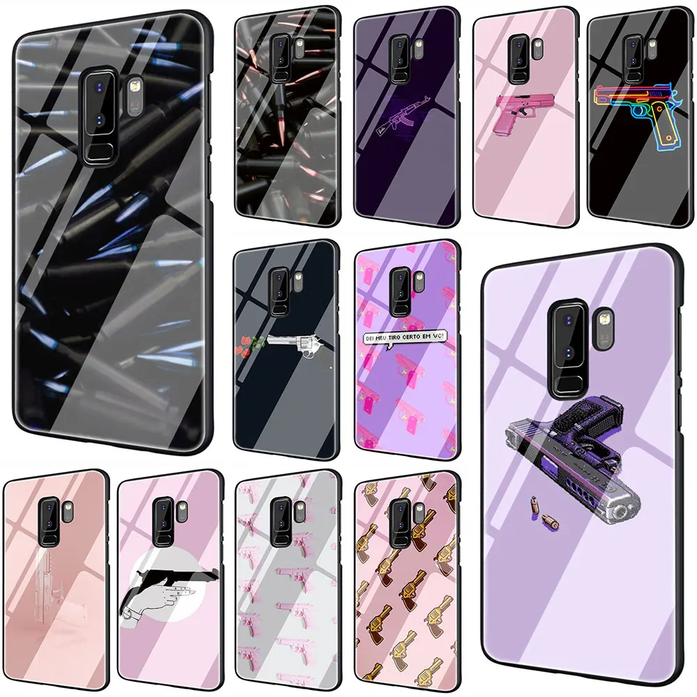 Съемку так, чтобы крутой пистолет закаленное Стекло Телефон чехол для Galaxy S7 edge S8 9 10 Plus, Note 8, 9, 10, A10 20 30 40 50 60 70