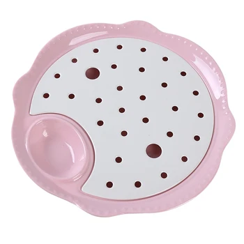 

Colorful Flower Shaped Dumpling Plate Double Layer French Fries Draining Dish Dumpling Tray Vinegar Grid Fruit Snack Dish