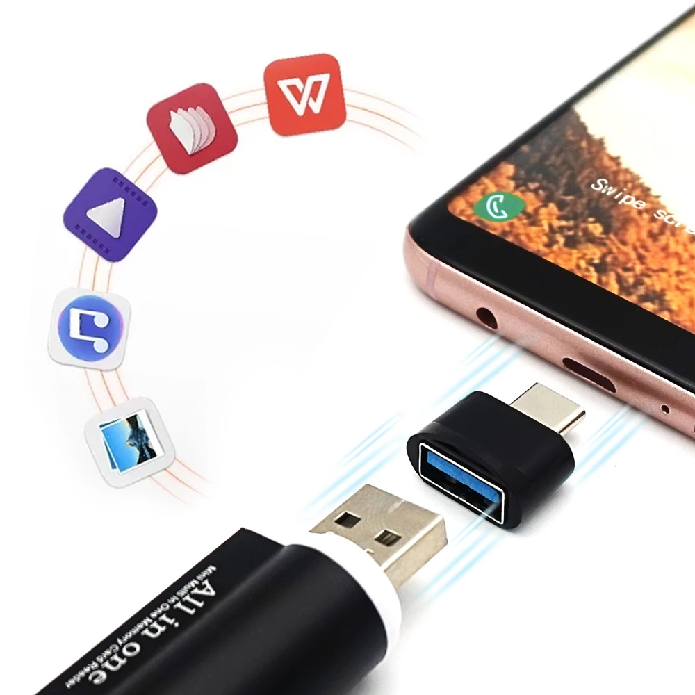 Portefeuille USB C OTG адаптер с ремешком для samsung Galaxy S8 Plus note 8 Google Pixel 2 XL Nexus 6P type C кабель usbc