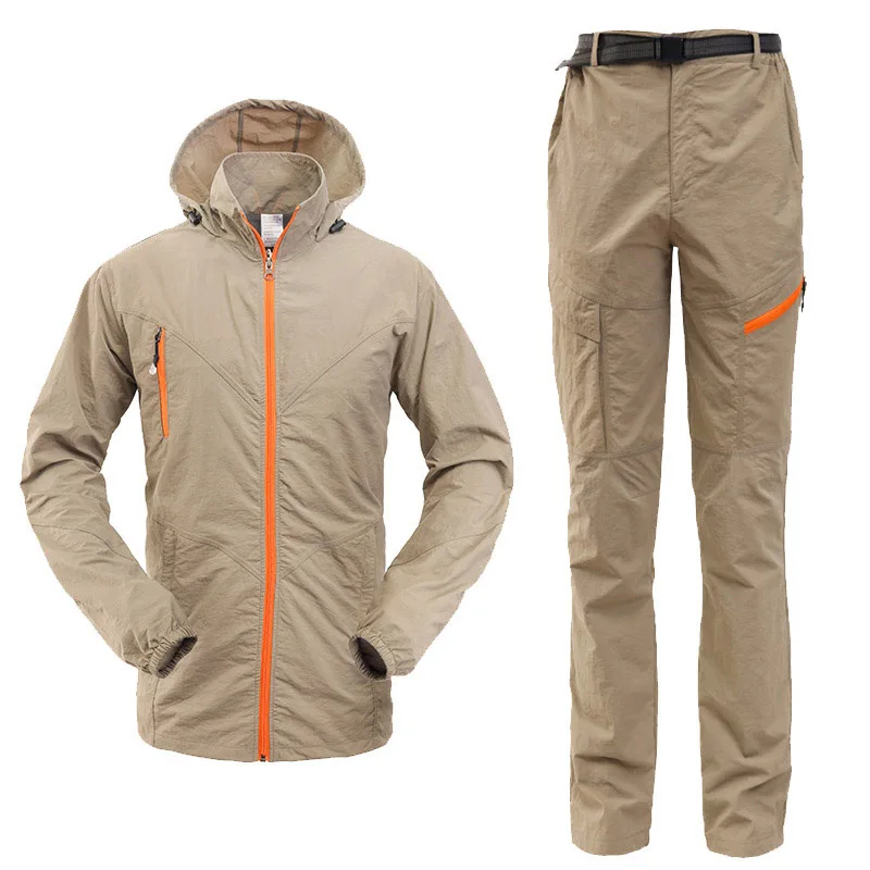 Мужская верхняя быстросохнущая легкая одежда комплект, включая куртку и брюки для пеших прогулок и рыбалки