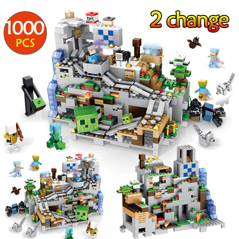 

1000pcs My World Minecrafted City Mountain Cave Building Blocks Aminal Alex Action Figures Compatible Legoing Technic Bricks Toy