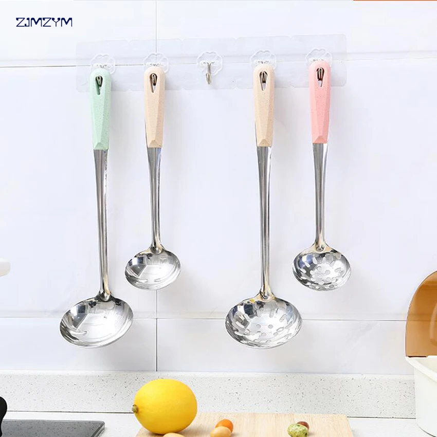

1pc Creative Stainless Steel Large Soup Spoon Long Handle Lovely Porridge Spoons with Filter Dinnerware Kitchen Colander Tools