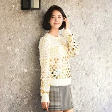 Lin Yuner's Same Sweater Long Sleeve Sequined Knitted Sweater 2019 Pullovers  O-Neck  Computer Knitted Sweater Women