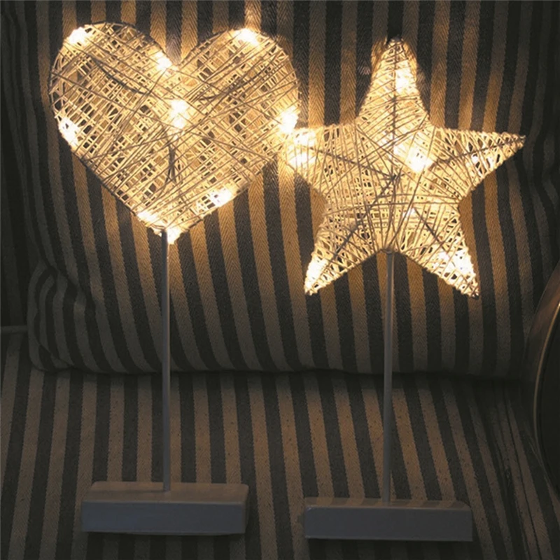 Star Heart Shape Grass Rattan Woven LED Night Light Battery Power Girls
Bedroom Decorative Table Lamp Kids Gift Toy