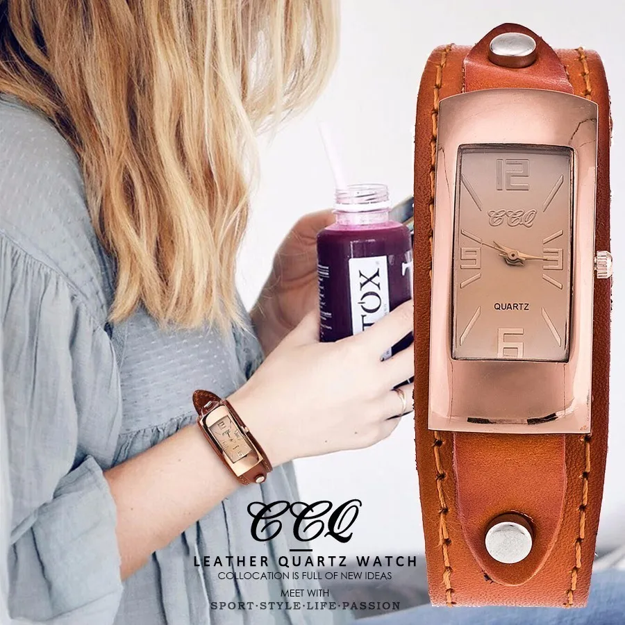 CCQ Brand Vintage Genuine Cow Leather Bracelet font b Watch b font Fashion Luxury Casual font