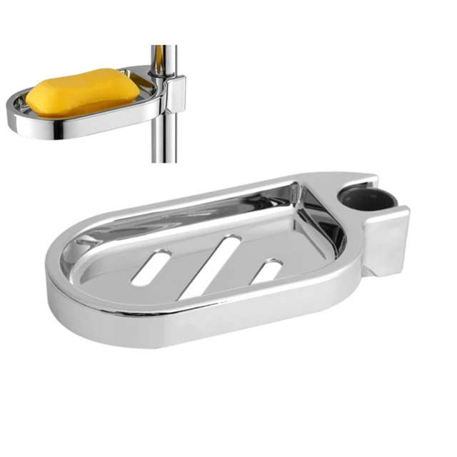 Fdit ABS Soap Dish Holder Adjustable Shower Rod Slide Bathroom Gadget
