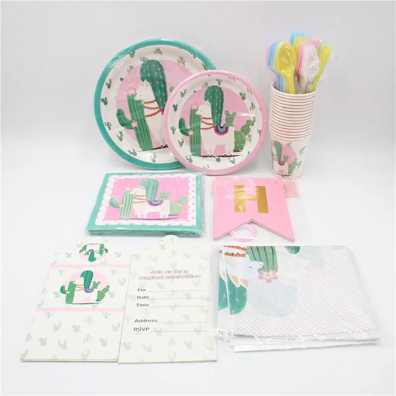 

180pcs Llama Party Disposable Tableware Set Happy Birthday Decorations Kids Girl Napkins Plates Alpaca Party Supplies Favors