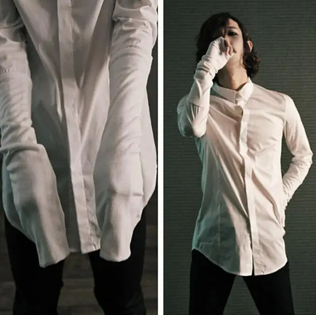 XS-5XL! новая мужская одежда модная короткая цветная декорации с лентой рубашка тонкая рубашка плюс размер певица костюмы