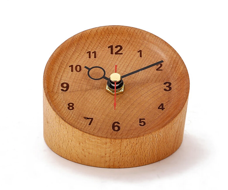 Creative Wooden Alarm Clock Silent No Ticking Digital Table Desk Log