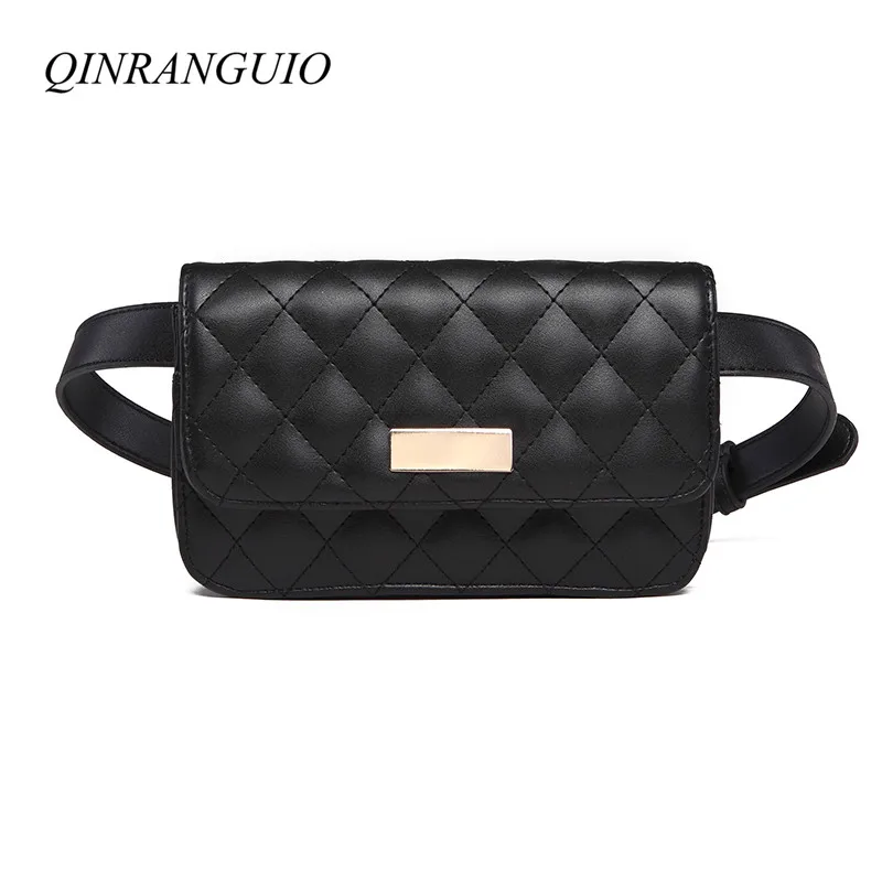 

QINRANGUIO Women Waist Bag Fashion Waist Bag Women Fanny Packs High Quality PU Leather Belt Bag Phone Money Belt Black Chest Bag