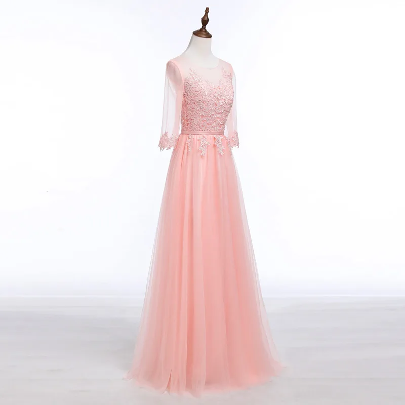 Elegant Appliques Lace Half Sleeves See Through Long Bridesmaid Dress