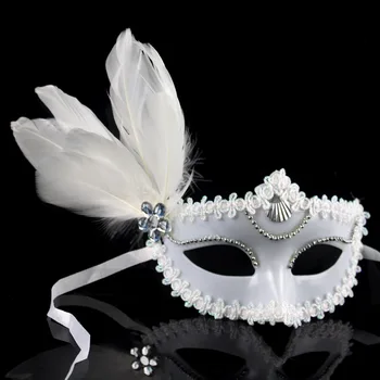

SPR Free shipping Dance party mask White feather princess mask wedding bride decorative birthday party decorations