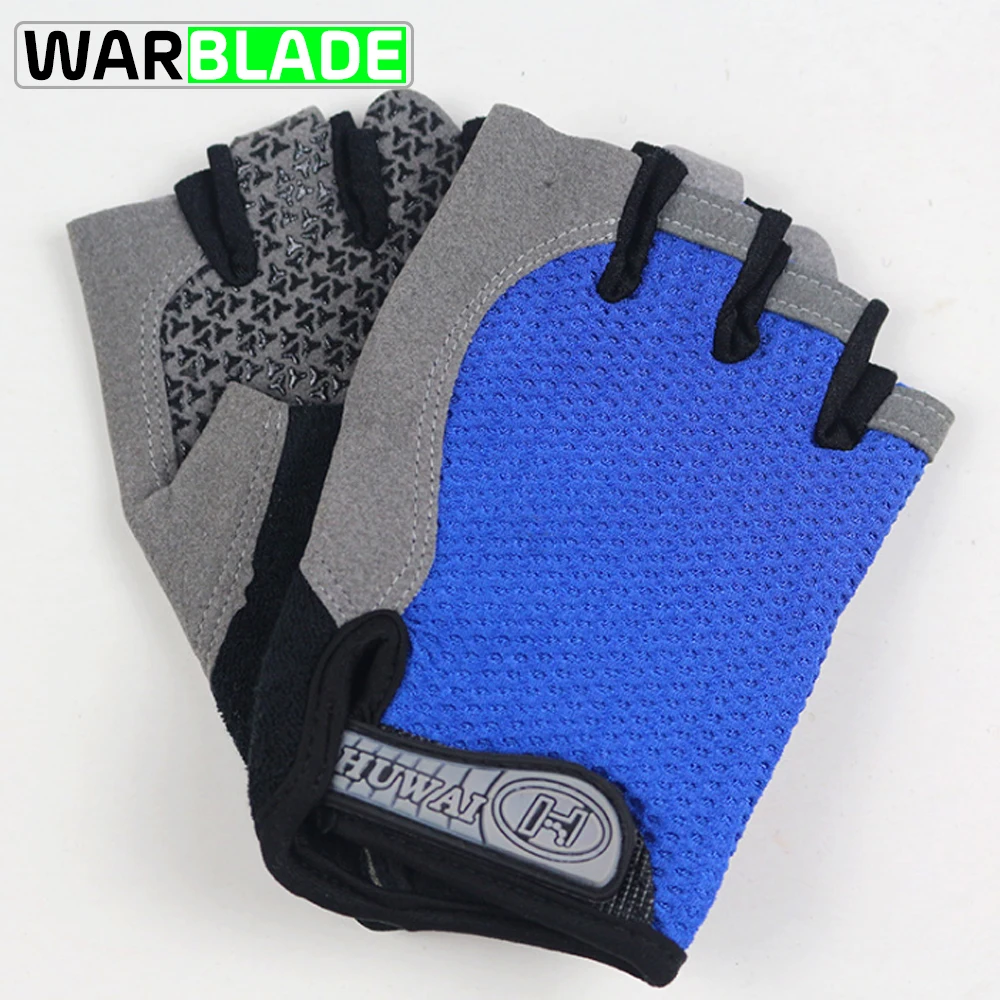 Дышащие перчатки с гелевыми подушечками на половину пальца, спортивные перчатки, летние перчатки для езды на велосипеде, противоскользящие напульсники, перчатки WarBLade - Цвет: blue