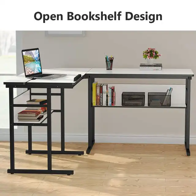 Modern L Shaped Desk With Bookshelf Tribesigns Corner Computer