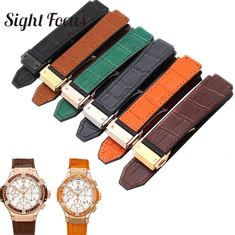 

25x19mm Calf Leather Watchbands for Hublot Watch 6 Colors Men Watch Straps Replacement Big Bang Male Watch Bracelet Belts Straps