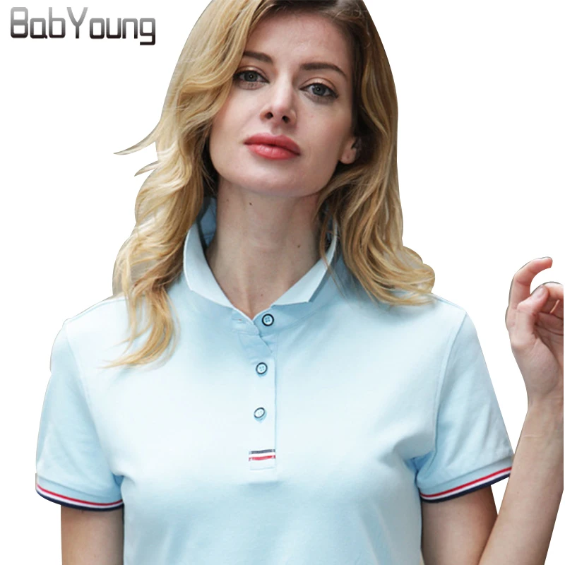 BabYoung 2017 Verão Encabeça Mulheres Camisa Polo Algodão Soild Tops Fino T shirt de manga Curta Casal Respirável Camisa Polo Femme