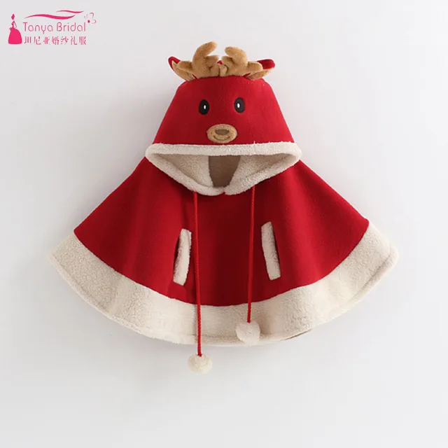 Price Christmas red shawl winter Kids reindeer hooded cloaks girls fleece warm poncho princess cape winter Flower girls outwear ZJ021