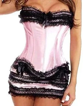 

TITIVATE Black/White/pink/Red Sexy Lace up Lingerie Gothic Corset Bustier&Mini Skirt S M L XL XXL 3XL 4XL 5XL6XL Size