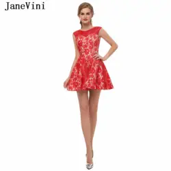 JaneVini элегантное красное короткое вечернее платье на Выпускной платья 2019 A конец линии рукава молния сзади кружева плюс размер мини Vestidos