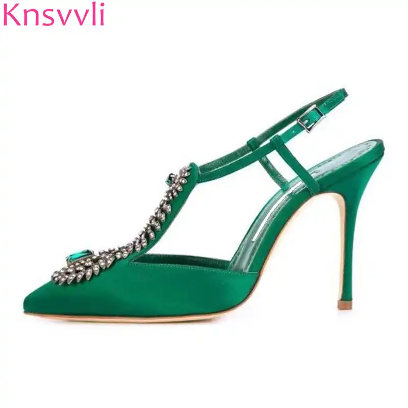 green satin heels