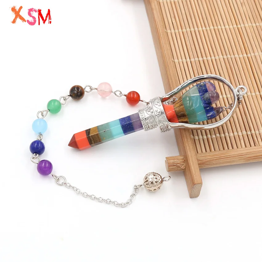 Kaufen Xinshangmie Chakra Hexagon Prism Engel Scepter Anhänger Reiki Charme Heilung Layered Pendel Anhänger Mit Chakra Perlen Kette 1 stücke