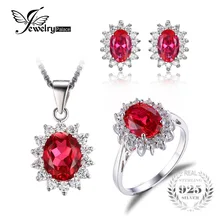 JewelryPalace Princesa Diana Pigeon Blood Red Rubí Joyas de Compromiso de Boda Joyería 925 Anillo de Plata de ley Pendiente Pendiente