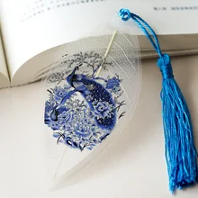 Вен закладки павлин синий и белый фарфор рисунок живописные сувениры