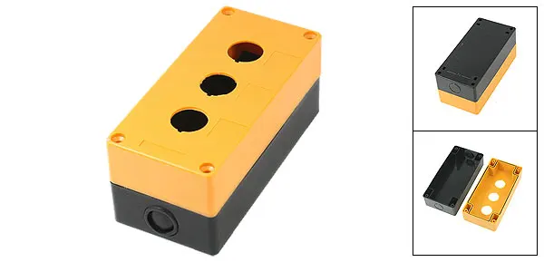 Yellow Black Plastic 3 Hole Push Button Switch Holder Control Box Shell
