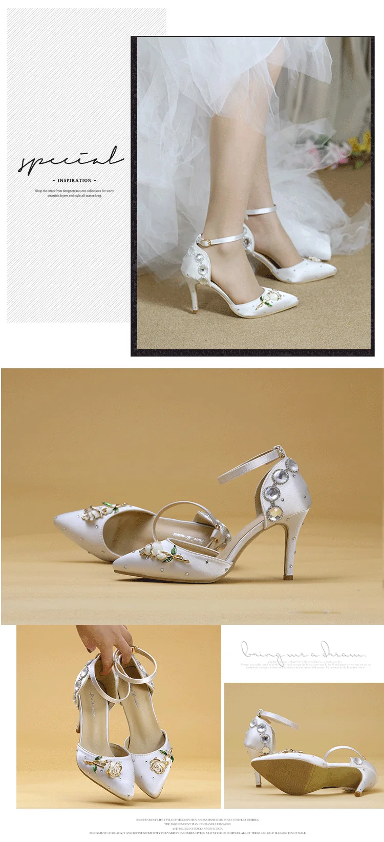 Свадебные туфли с кристаллами и розами; женские атласные босоножки на высоком каблуке с острым носком и ремешком на щиколотке; вечерние туфли подружки невесты со стразами
