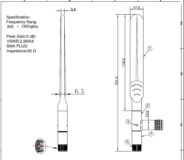 network wire tester IPEX pigtail+3/4G 5dBI antenna For Sierra Wireless MC7700 MC7710 MC7304 MC7750 MC7354 MC8090 MC7455 MC8790 MC8795V MC8705 etc. network cable detector