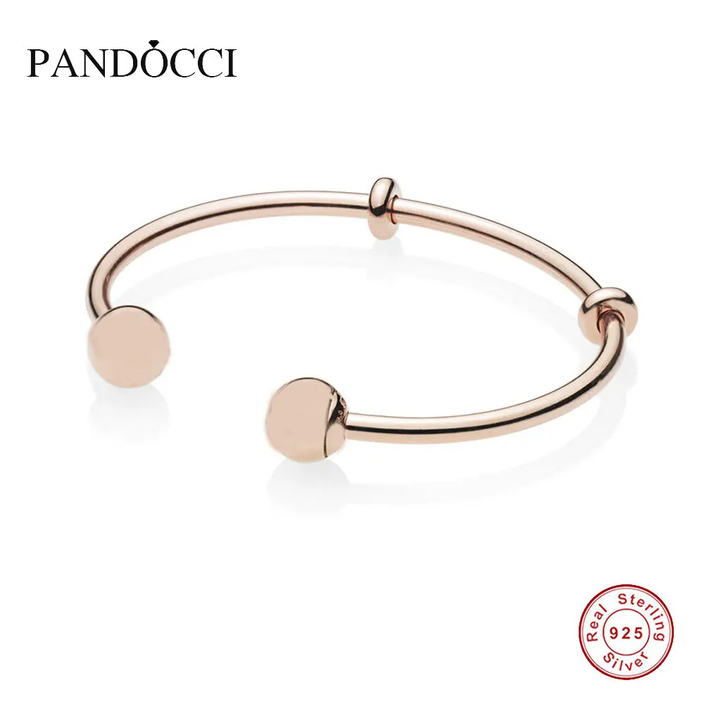 

925 Sterling Silver Jewelry Rose Open Bangle Logo Caps Fashion Charms Beads Fits Original Bracelet PANDOCCI