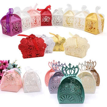 

10pcs Laser Cut Candy Box Love Heart Butterfly Crown printed Chocolate Gift Box For Baby Shower Bridal Shower Wedding Party