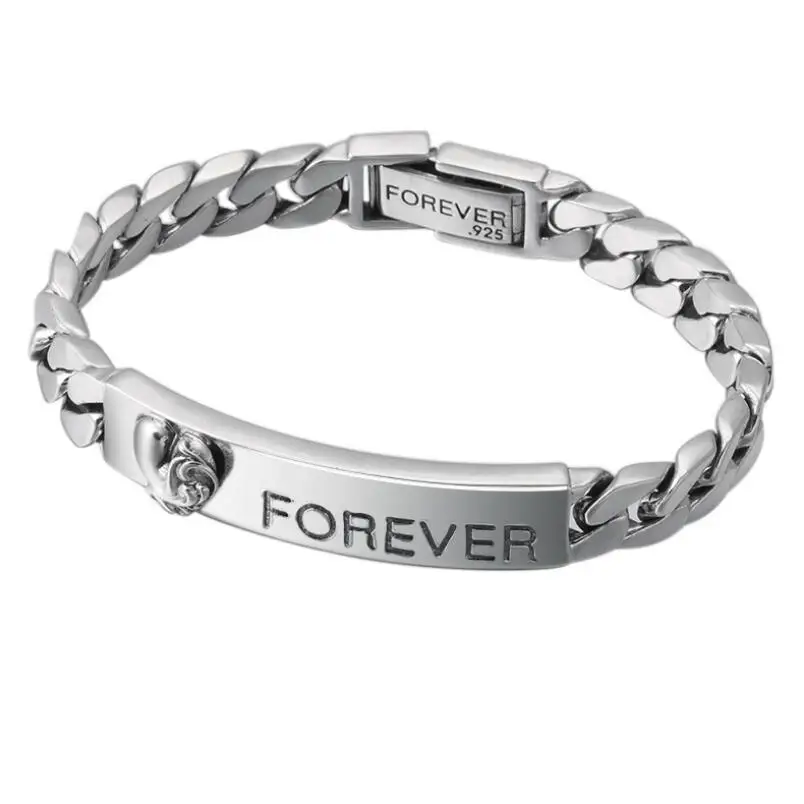 

925 Sterling Silver Vintage Old Bracelet Fashion Heart Letter Forever Silver Chain S925 Bracelet