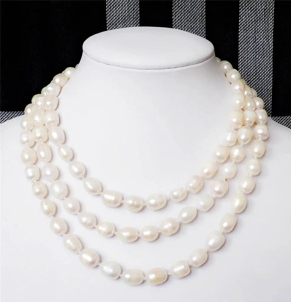 

FREE SHIPPING>>>@@ > Hot sale new Style >>>>>Charming 9-10MM white Freshwater Cultured Rice Pearl Necklace 50