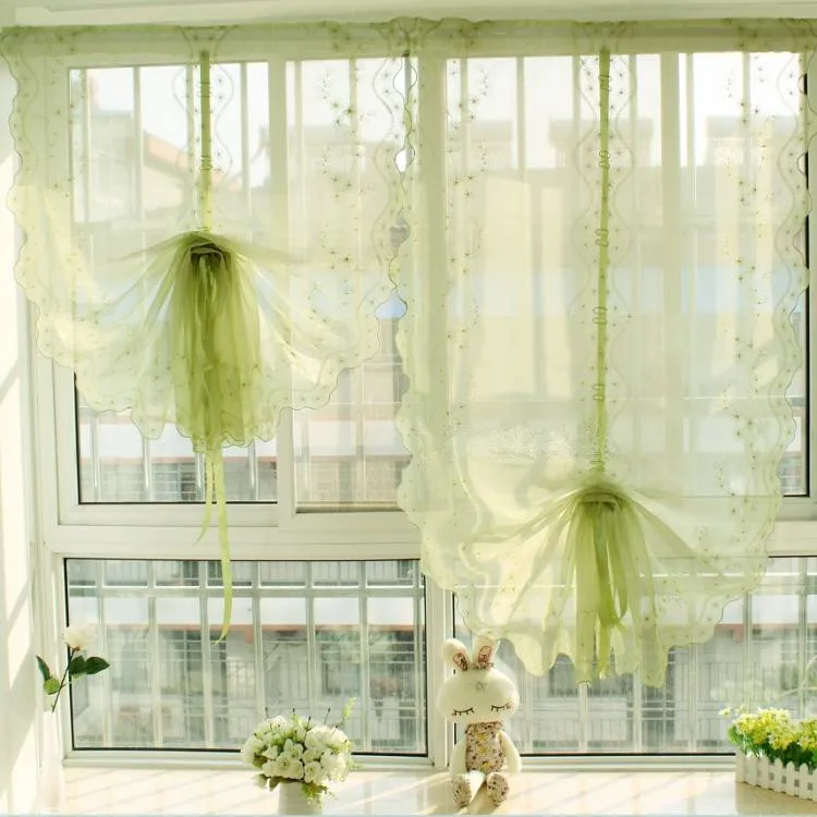 

1 Panel Green Embroidered Adjustable Height Terri Wong Roman Curtain Decorative Translucidus Sheer Multi Size Combination