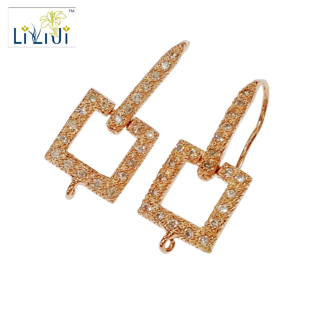 

LiiJi Unique 925 Sterling Silver Rose Square Shape setting Zircon Earring Hook Jewelry Findings Accessories Part Components