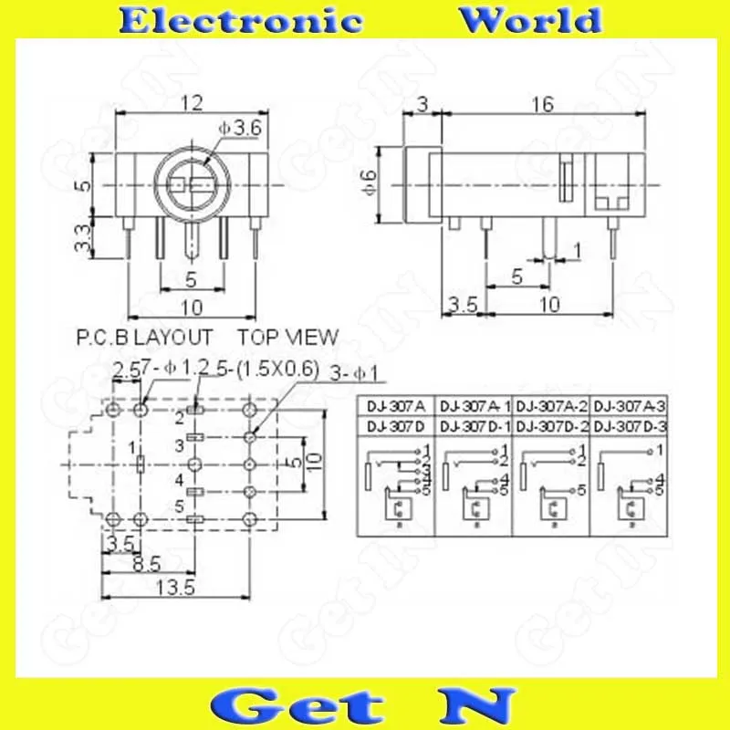 500pcs PJ 307 3 5MM Stereo Headphone Connectors PJ 3F07 3 5MM AV Socket 8Pins Female Connector DIP Pins with Swithes