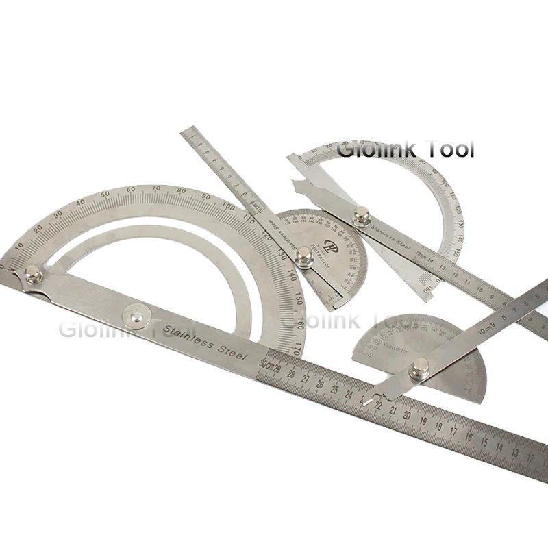 

Stainless Steel Round Head 180 degree Protractor Angle Finder Rotary Measuring Ruler Angle ruler 100mm 150mm 300mm