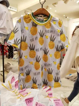 

Pineapple Printed T-shirts for Women 2018 New Summer O Neck Short Sleeve Female Pullovers Tops Loose Casual Students Tees