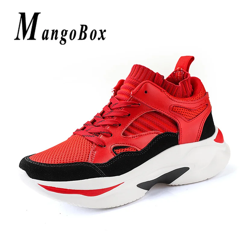 Thick Soled Athletic Running Male Shoes Red Balck Mens Trainers Sports Sock Jogging Sneakers for Men Hard-Wearing Gym Men Shoes