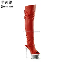 Qianruiti Роскошная обувь Для женщин дизайнеры открытый носок с перекрестной шнуровкой молния Фетиш ботинки с высоким голенищем пикантная обувь на платформе с высоким каблуком Черные, белые, красные