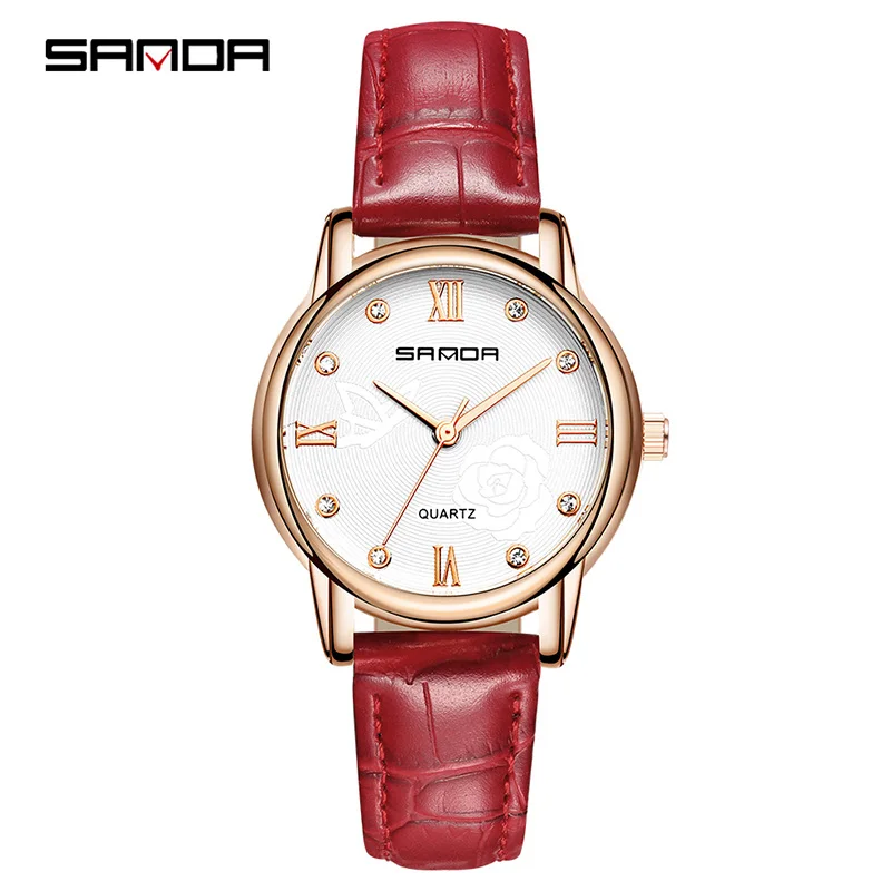 Famous top luxury brand Sanda new leather lady watch crystal female watch student Fashion waterproof Japanese quartz movement