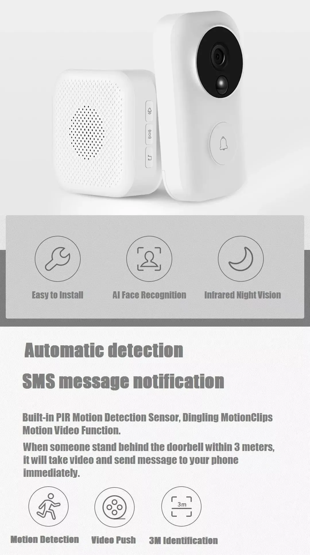 Xiaomi AI распознавание лица 720 P ИК двухстороннее аудио видео дверной звонок Обнаружение движения SMS Push домофон Облачное хранение