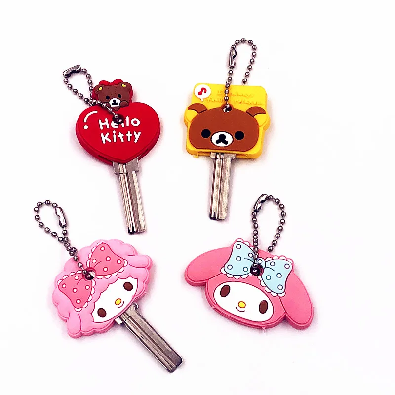 

2Pcs/set Cute Cartoon Melody Bear Key Cover Keychain Fashion Jewelry Silicone Key Chains Key Ring Holder Kids Party Gift
