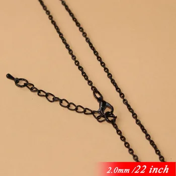 

Dark Black Tone Metal 2mm Jewelry Cable Chaines 22" With Lobster Clasps Extender End Drops For Necklace Links Pendants Findings