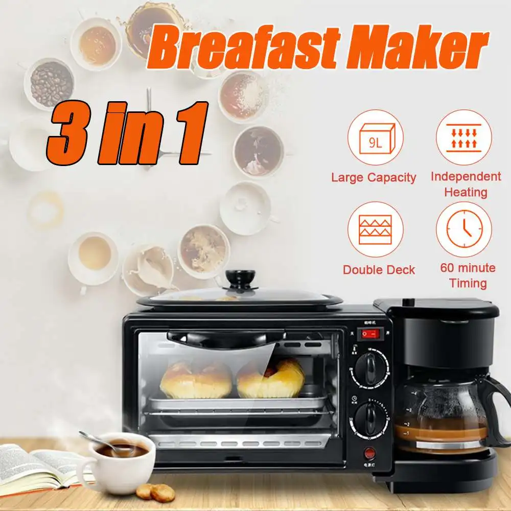 3 в 1 электрическая машина для завтрака, многофункциональная кофеварка, сковорода, мини-печь, бытовая печь для хлеба, пиццы, сковорода, 220 В