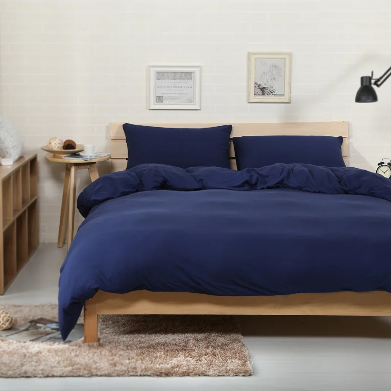 4pcs 100 Cotton Jersey Knitted Fabric Solid Color Navy Blue Duvet