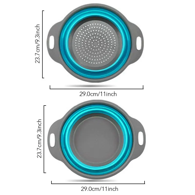Складной силиконовый дуршлаг и складная сумка для мытья овощей и фруктов микро-перфорированный фильтр и твердая корзина - Цвет: Blue 3