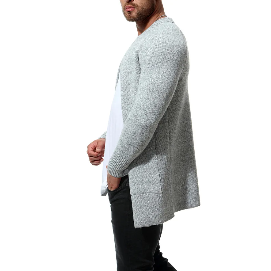 Мужской Хлопковый вязаный тонкий свитер мужской повседневный черный белый без пряжки длинный кардиган для мужчин приятный осень зима M-2XL